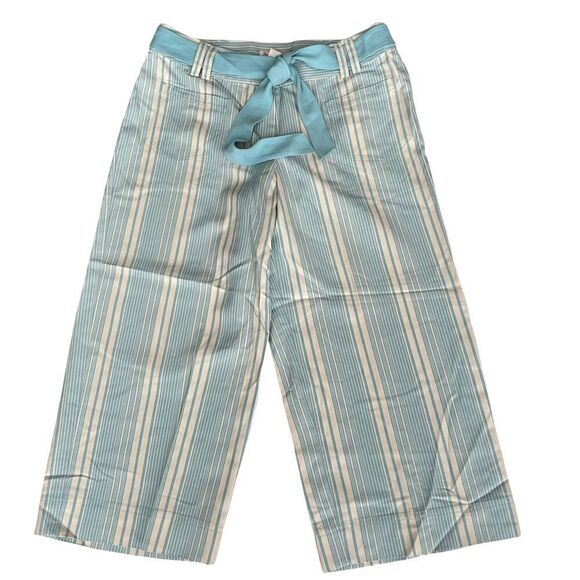 TOMMY BAHAMA Cliffside Striped Blue White Cropped 100%‎ Silk Pants sz 8 New! - Picture 1 of 8